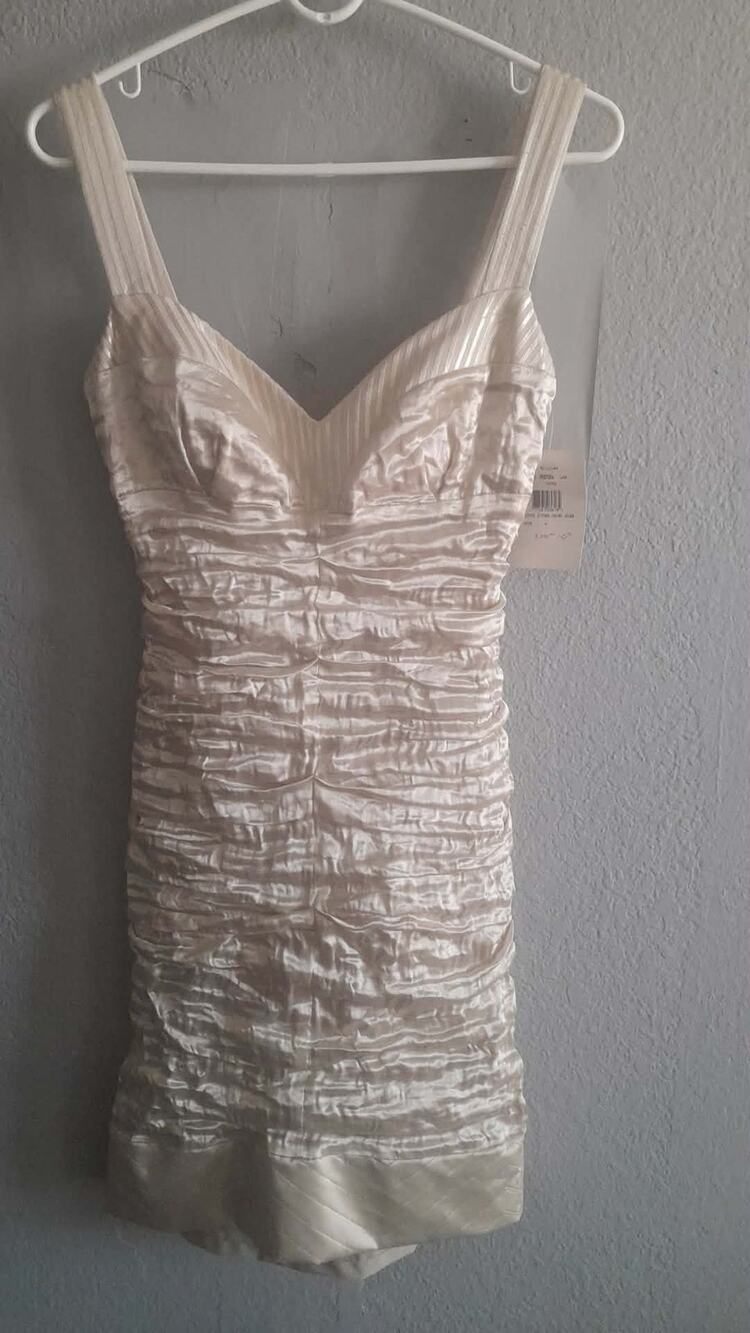 NWT NICOLE MILLER GOLD ruched satin mini dress SIZE 6